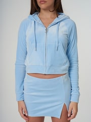 Juicy Couture Blue Velour Zip Through Hoodie With Diamante Branding - Image 7 of 12