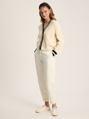 Joules Centre Court Cream & Navy Button Through Cable Knit Cardigan - Image 4 of 10