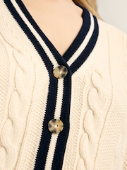 Joules Centre Court Cream & Navy Button Through Cable Knit Cardigan - Image 7 of 10