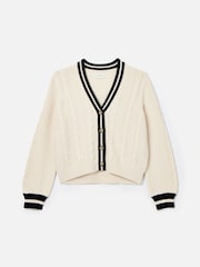 Joules Centre Court Cream & Navy Button Through Cable Knit Cardigan - Image 8 of 10