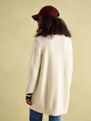 Joules Game Point Cream/Navy Button Through Longline Cable Knit Cardigan - Image 2 of 8