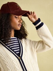 Joules Game Point Cream/Navy Button Through Longline Cable Knit Cardigan - Image 6 of 8