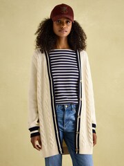 Joules Game Point Cream/Navy Button Through Longline Cable Knit Cardigan - Image 7 of 8