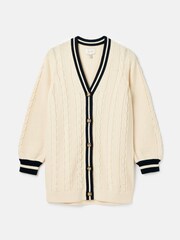 Joules Game Point Cream/Navy Button Through Longline Cable Knit Cardigan - Image 8 of 8