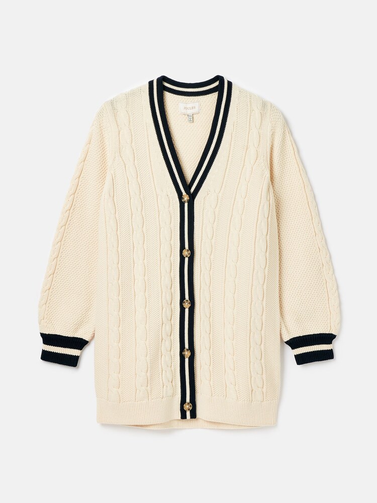 Joules Game Point Cream/Navy Button Through Longline Cable Knit Cardigan - Image 8 of 8