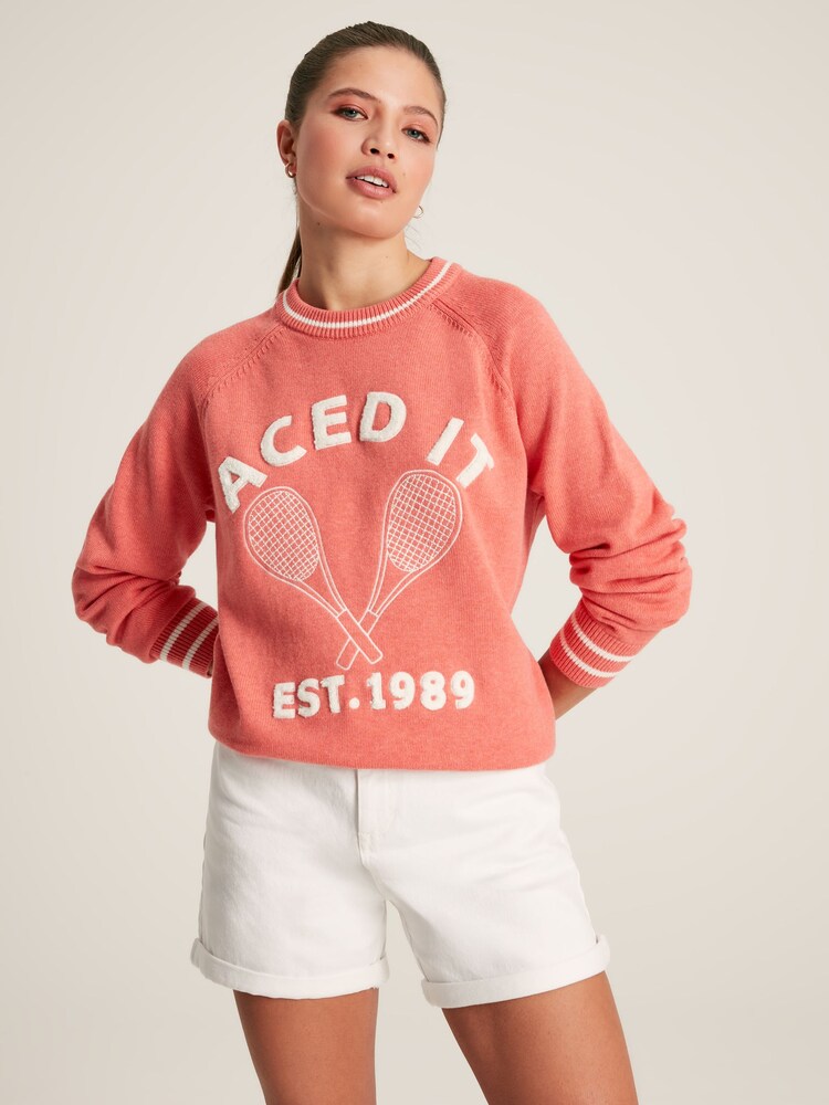 Joules Break Point Coral Knitted Tennis Jumper - Image 1 of 6