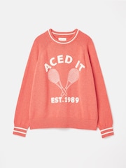 Joules Break Point Coral Knitted Tennis Jumper - Image 6 of 6