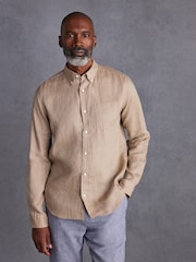 Neutral Standard Collar Signature 100% Linen Long Sleeve Shirt - Image 1 of 8