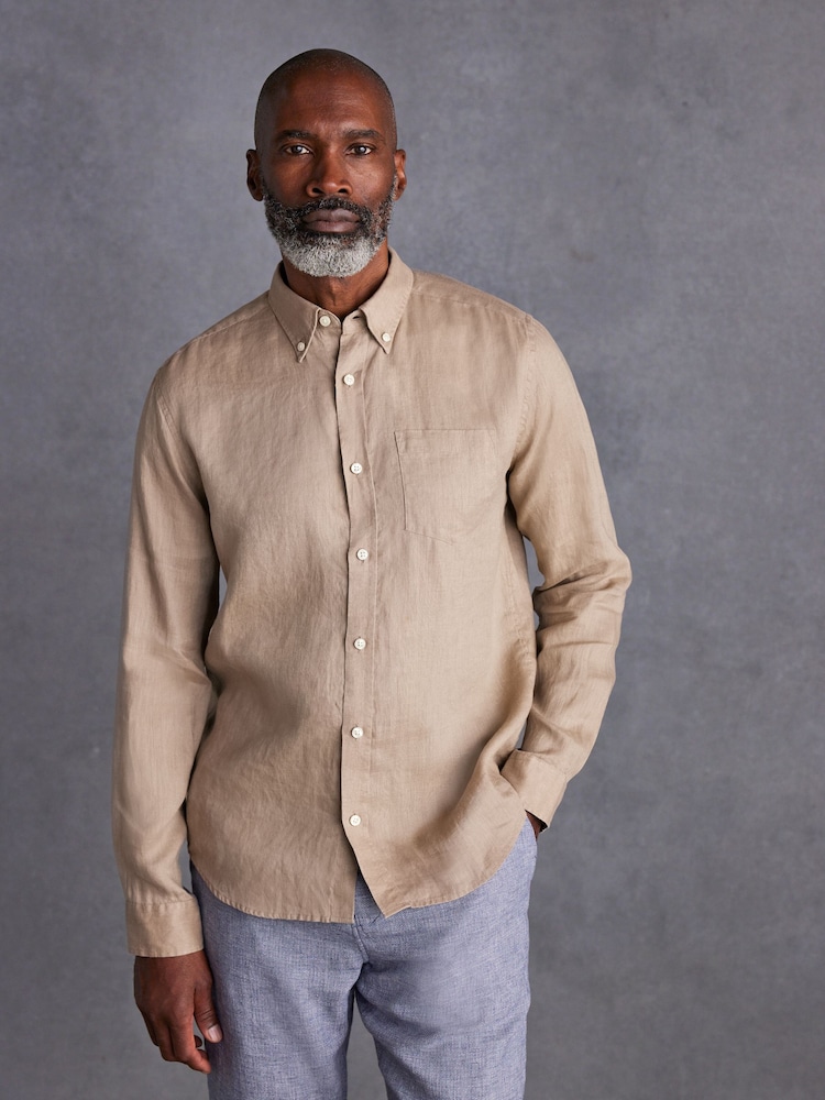 Neutral Standard Collar Signature 100% Linen Long Sleeve Shirt - Image 1 of 8