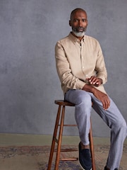 Neutral Standard Collar Signature 100% Linen Long Sleeve Shirt - Image 2 of 8