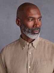 Neutral Standard Collar Signature 100% Linen Long Sleeve Shirt - Image 5 of 8