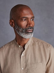 Neutral Grandad Collar Signature 100% Linen Long Sleeve Shirt - Image 5 of 8