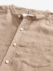 Neutral Grandad Collar Signature 100% Linen Long Sleeve Shirt - Image 7 of 8
