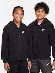 Nike Black/Grey Club Fleece Winterized Zip Through Cosy Borg Hoodie - Image 1 of 5