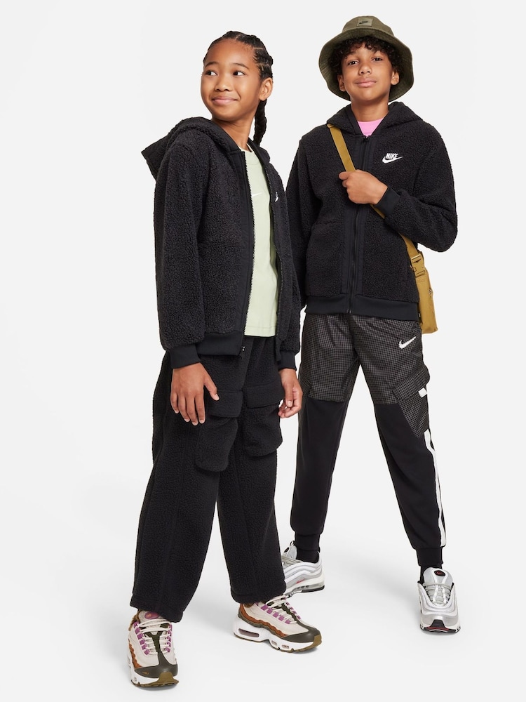 Nike Black/Grey Club Fleece Winterized Zip Through Cosy Borg Hoodie - Image 2 of 5