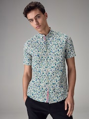Multicolour Linen Blend Floral Short Sleeve Shirt - Image 1 of 8