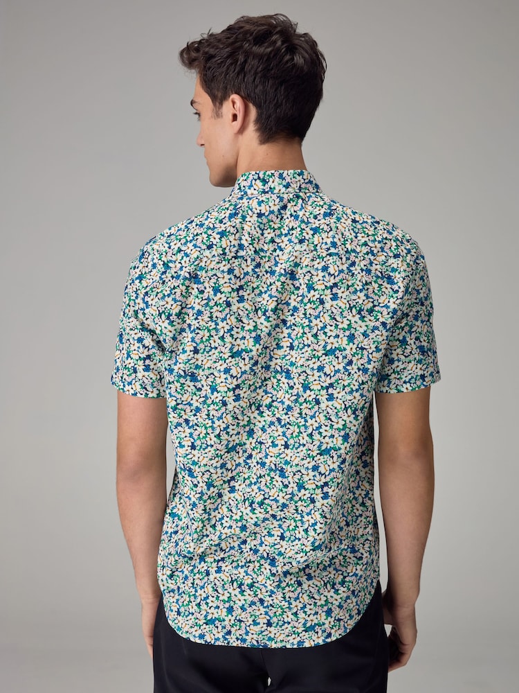Multicolour Linen Blend Floral Short Sleeve Shirt - Image 2 of 8