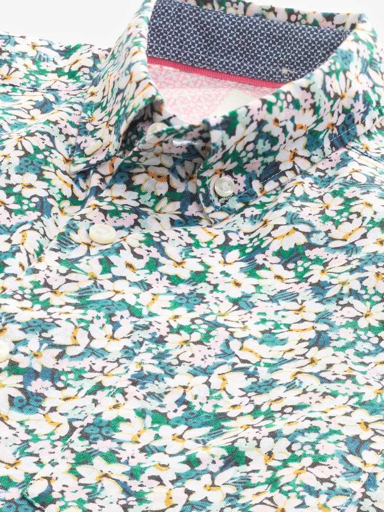 Multicolour Linen Blend Floral Short Sleeve Shirt - Image 8 of 8