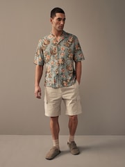 Green Printed Short Sleeve Shirt With Cuban Collar - Image 2 of 7