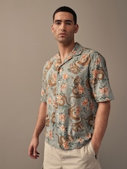 Green Printed Short Sleeve Shirt With Cuban Collar - Image 3 of 7