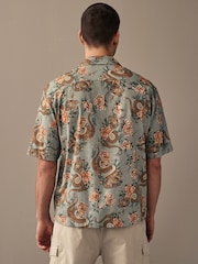 Green Printed Short Sleeve Shirt With Cuban Collar - Image 4 of 7