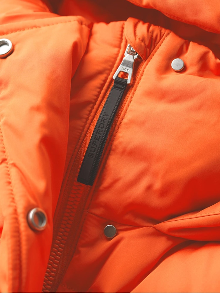 Superdry Orange Maxi Hooded Puffer Coat - Image 1 of 5