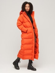 Superdry Orange Maxi Hooded Puffer Coat - Image 3 of 5