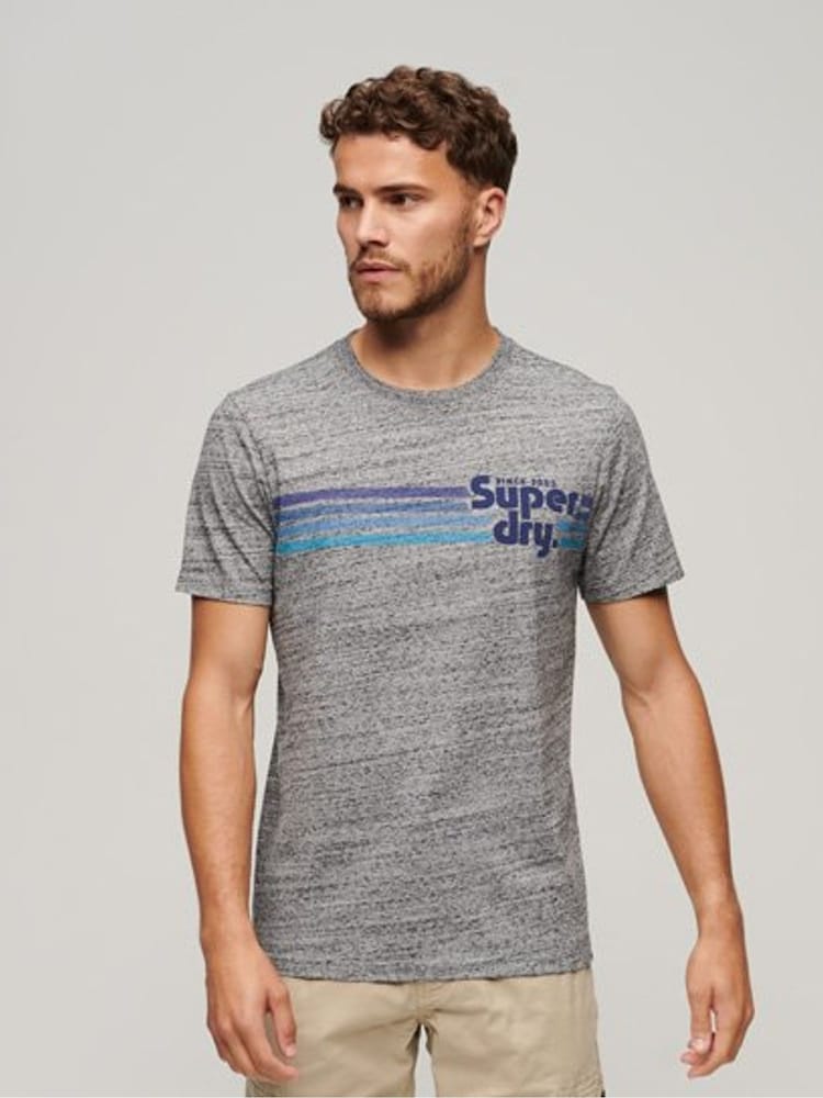 Superdry Grey Terrain Striped Logo T-Shirt - Image 1 of 6