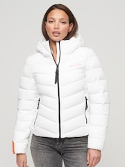 Superdry White Hooded Microfibre Padded Jacket - Image 1 of 1