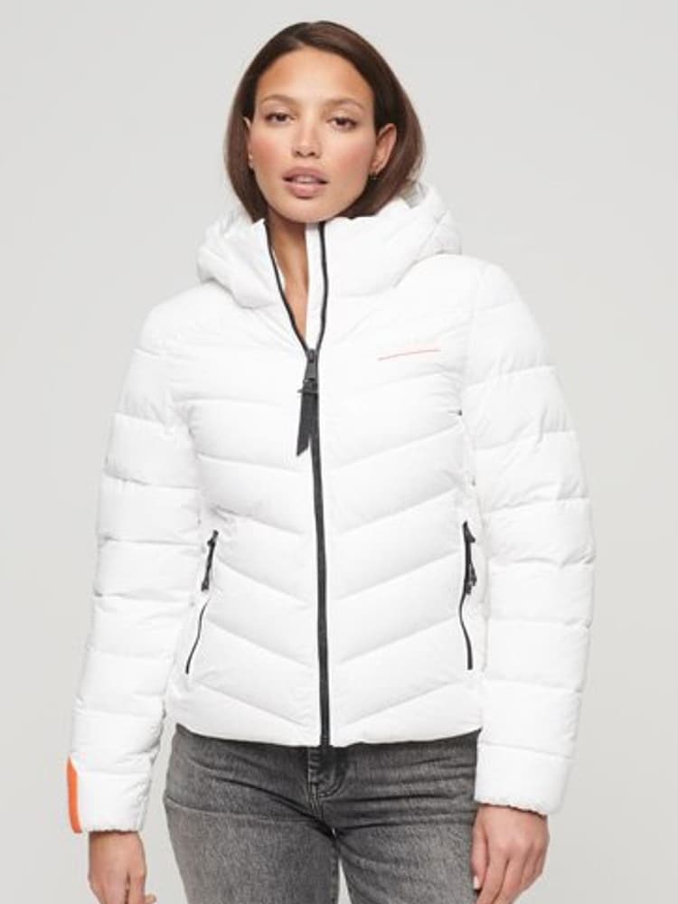 Superdry White Hooded Microfibre Padded Jacket - Image 1 of 1