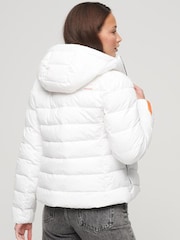 Superdry White Hooded Microfibre Padded Jacket - Image 2 of 6