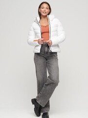 Superdry White Hooded Microfibre Padded Jacket - Image 3 of 6
