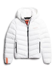 Superdry White Hooded Microfibre Padded Jacket - Image 4 of 6