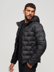 Superdry Black Short Quilted Puffer Hooded Jacket - Image 1 of 5