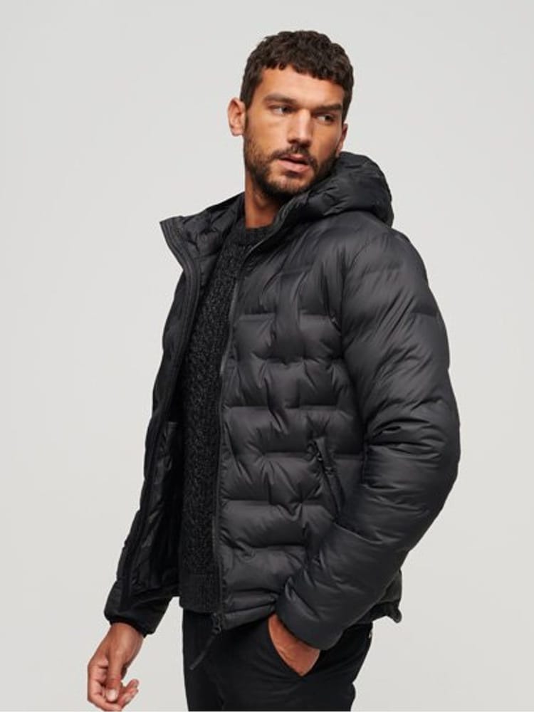 Superdry Black Short Quilted Puffer Hooded Jacket - Image 1 of 5