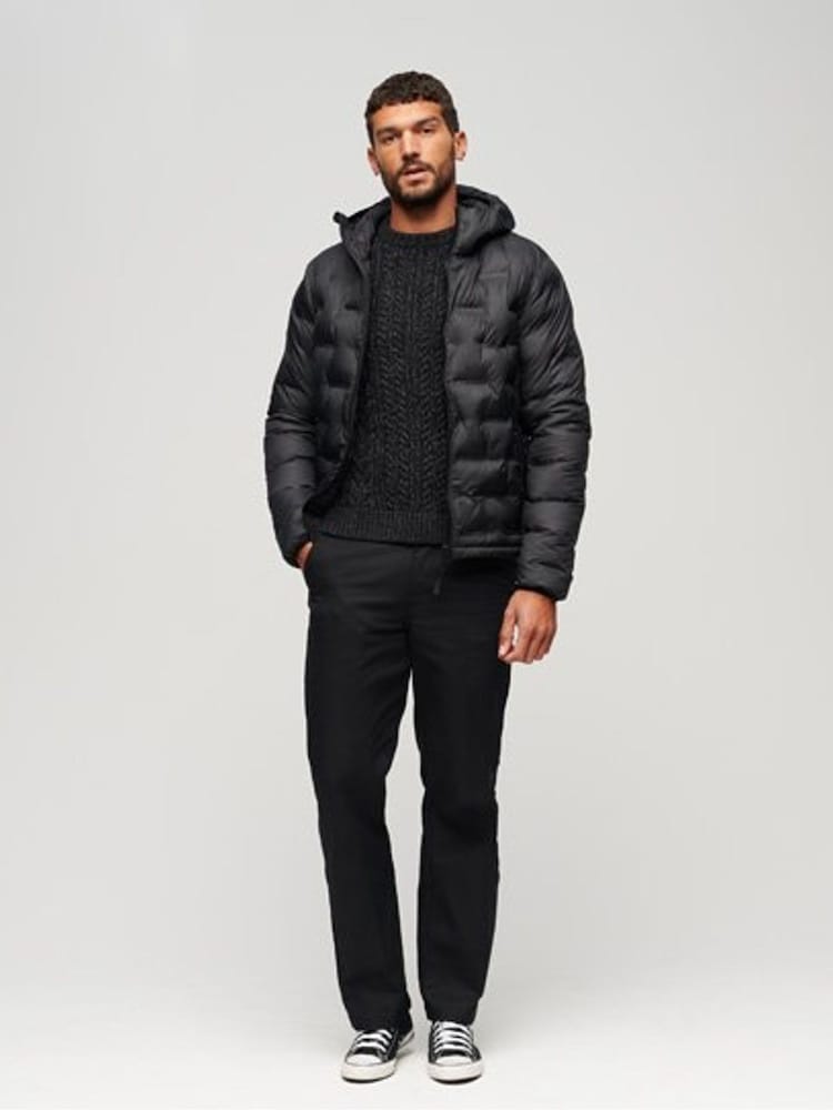 Superdry Black Short Quilted Puffer Hooded Jacket - Image 2 of 5
