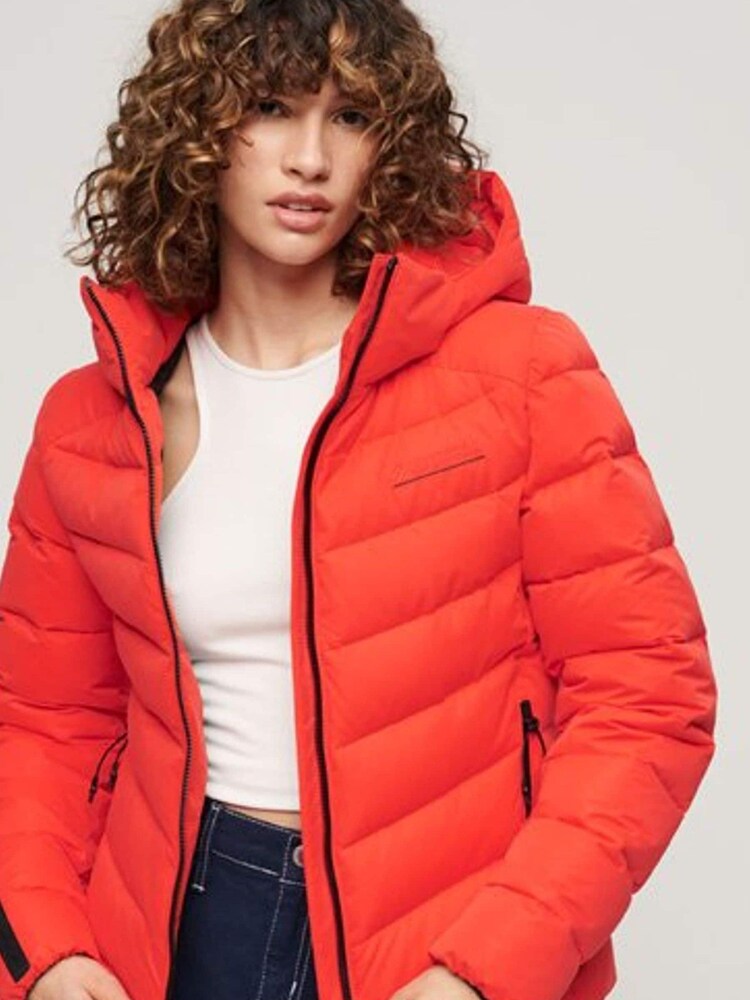 Superdry Red Hooded Microfibre Padded Jacket - Image 1 of 1