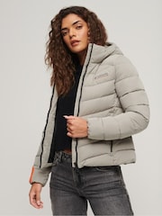 Superdry Grey Hooded Microfibre Padded Jacket - Image 1 of 1