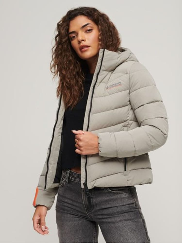Superdry Grey Hooded Microfibre Padded Jacket - Image 1 of 1