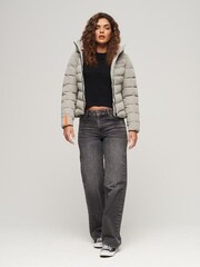 Superdry Grey Hooded Microfibre Padded Jacket - Image 3 of 5