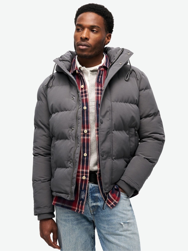 Superdry Grey Everest Hooded Puffer Jacket - Image 1 of 1