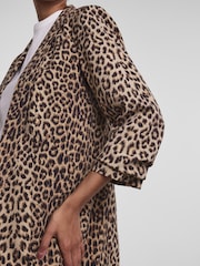 PIECES Animal Leopard Print Relaxed Ruched Sleeve Workwear 100% Cotton Blazer - Image 4 of 4