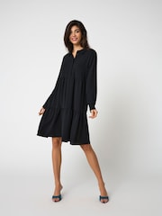 JDY Black Tiered Shirt Smock Dress - Image 1 of 4