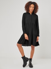 JDY Black Tiered Shirt Smock Dress - Image 3 of 4