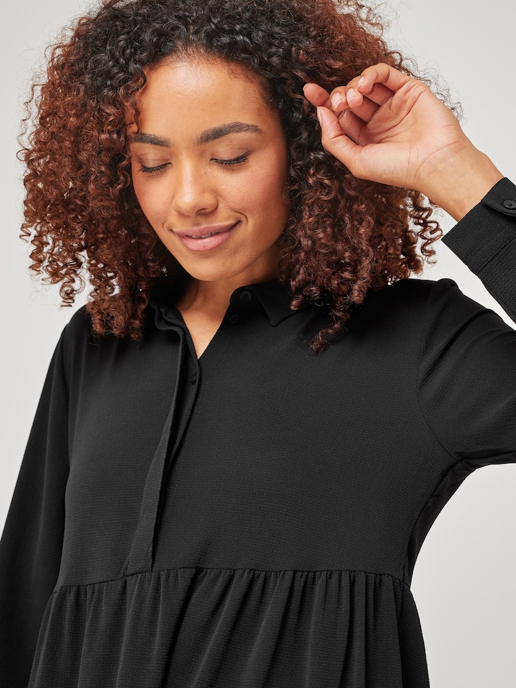JDY Black Tiered Shirt Smock Dress - Image 4 of 4