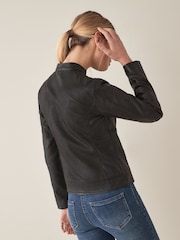 JDY Black Faux Leather Collarless 100% Cotton Jacket - Image 2 of 5