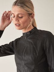 JDY Black Faux Leather Collarless 100% Cotton Jacket - Image 3 of 5