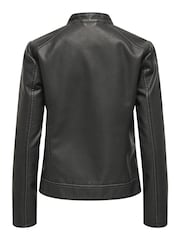JDY Black Faux Leather Collarless 100% Cotton Jacket - Image 5 of 5