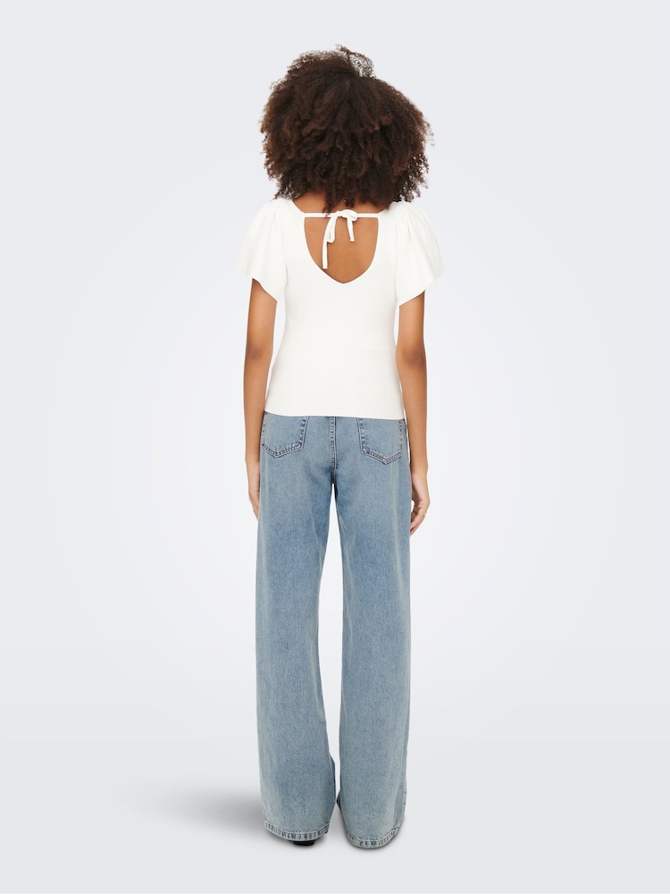 ONLY White Frill Sleeve 100% Cotton Top - Image 2 of 5