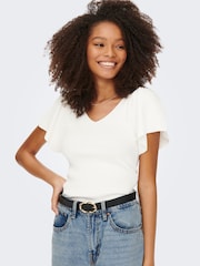 ONLY White Frill Sleeve 100% Cotton Top - Image 3 of 5